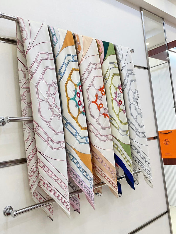 Effet Kaleidoscope Shawl 135 CM In Beige Colorful Cashmere And Silk 382610