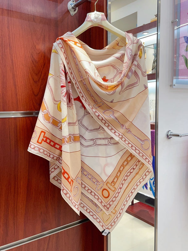 Effet Kaleidoscope Shawl 135 CM In Beige Colorful Cashmere And Silk 382610