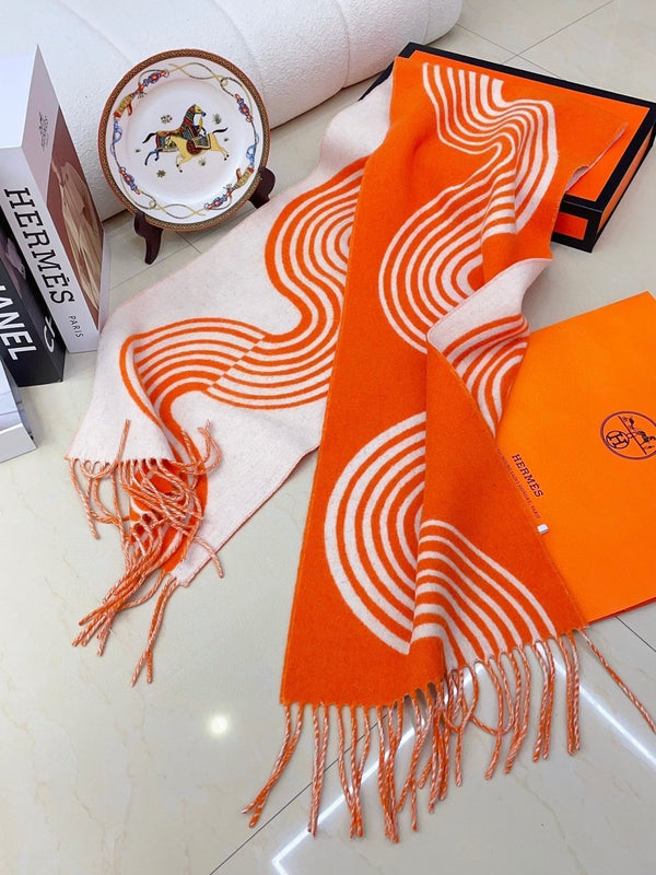 SCARF 180 CM IN FIRE ORANGE MIX WHITE CASHMERE