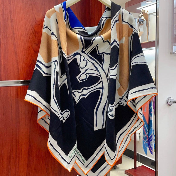 Choregraphie Equestre Pareo Scarf 140 CM Black Colorful Cashmere And Silk 393169