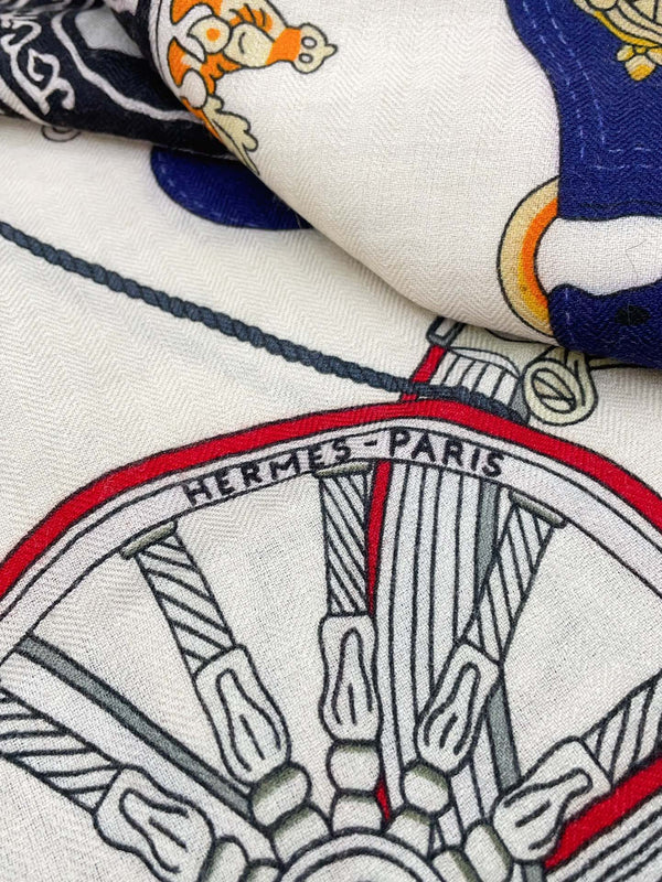 Stately Wheels Scarf 140 CM White Colorful Cashmere And Silk  394588