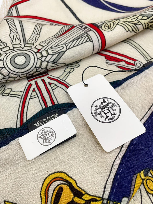 Stately Wheels Scarf 140 CM White Colorful Cashmere And Silk  394588