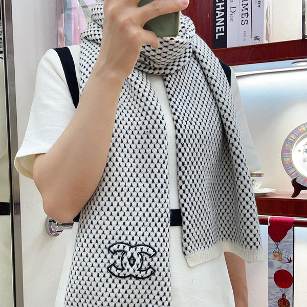 SCARF 180 CM IN WHITE MIX BLACK CASHMERE 394592