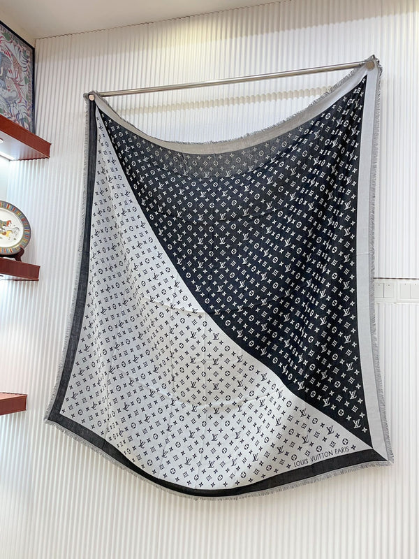 DUOGRAM SCARF 140 CM IN WHITE MIX BLACK SILK 396239