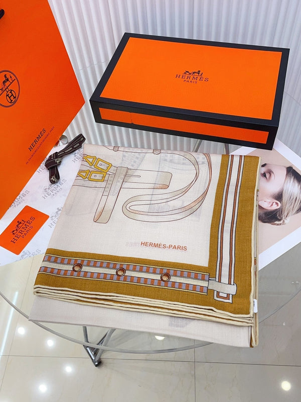 Lettres Equestres Shawl 140 CM White Colorful Cashmere And Silk 398259