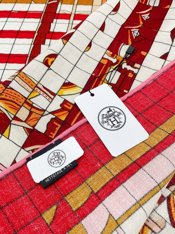 Coaching Deja-Vu Shawl 140 CM Red Colorful Cashmere And Silk 398261