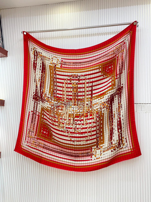 Coaching Deja-Vu Shawl 140 CM Red Colorful Cashmere And Silk 398261