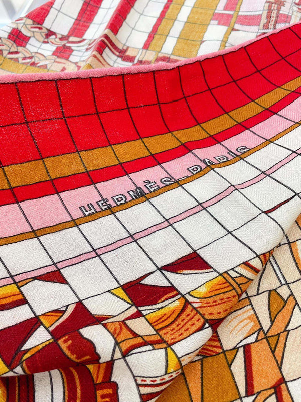 Coaching Deja-Vu Shawl 140 CM Red Colorful Cashmere And Silk 398261