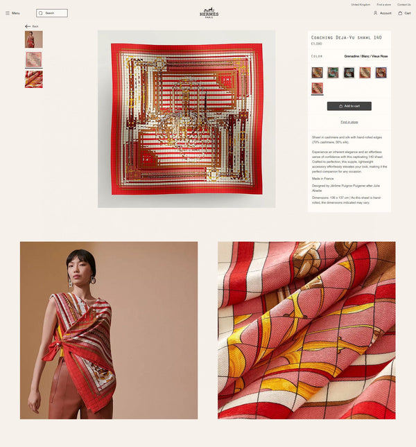 Coaching Deja-Vu Shawl 140 CM Red Colorful Cashmere And Silk 398261