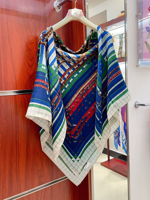 Coaching Deja-Vu Shawl 140 CM Dark Blue Colorful Cashmere And Silk 398262