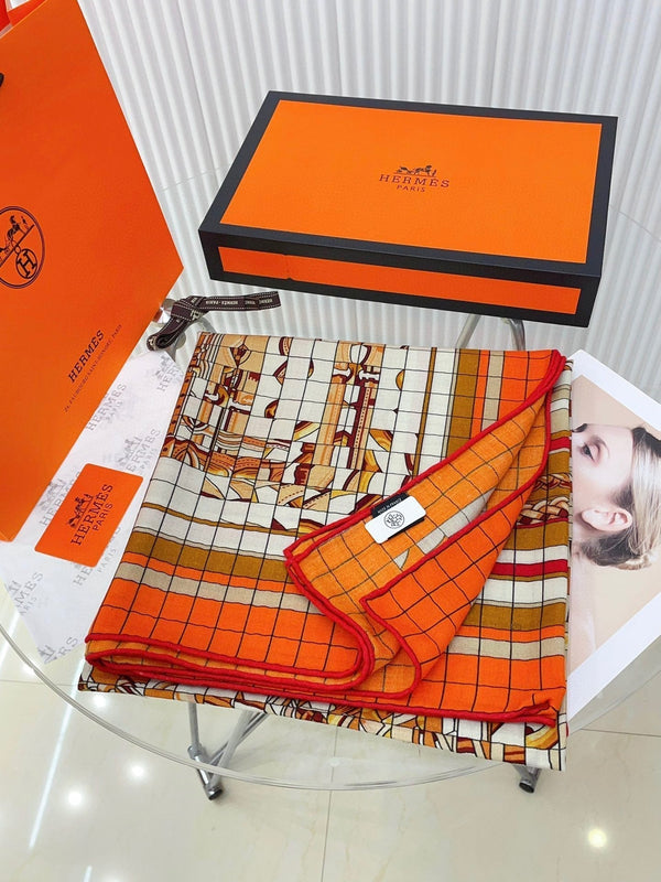Coaching Deja-Vu Shawl 140 CM Orange Colorful Cashmere And Silk 398263
