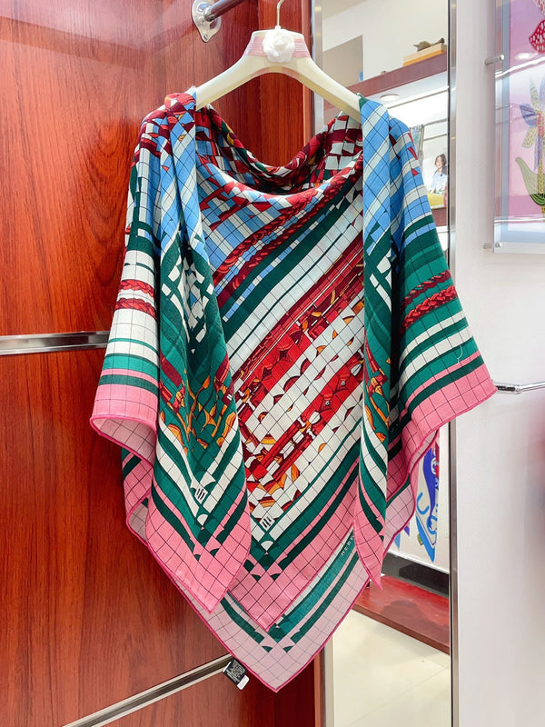 Coaching Deja-Vu Shawl 140 CM Pink Colorful Cashmere And Silk 398264