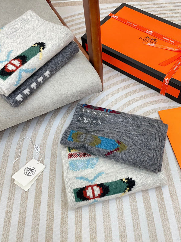 Scarf 120 CM In Grey Black Hand Woven Cashmere 401167