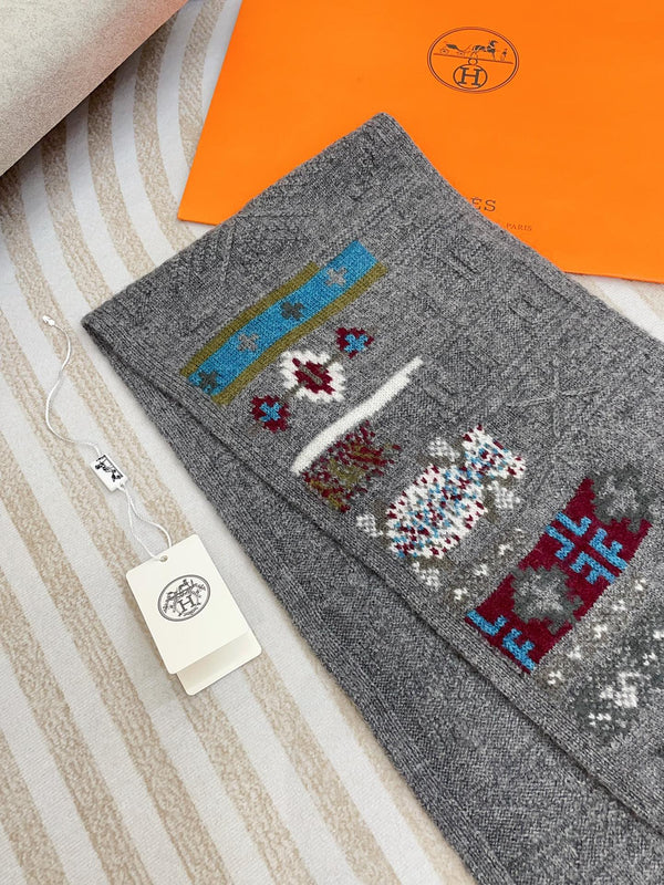 Scarf 120 CM In Grey Black Hand Woven Cashmere 401167