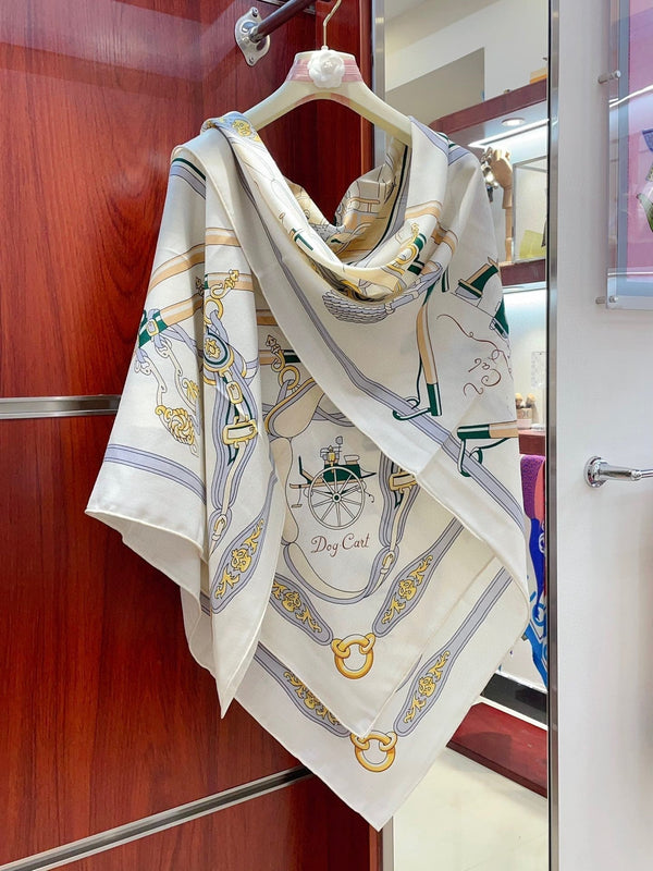 Palonniers Scarf 140 CM White Colorful Cashmere And Silk 401162