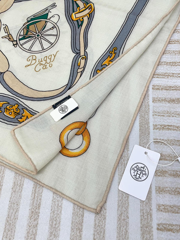 Palonniers Scarf 140 CM White Colorful Cashmere And Silk 401162