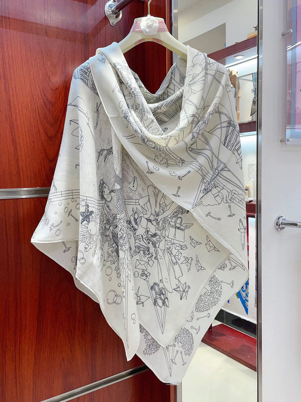 Flagship Scarf 135 CM White Grey Cashmere And Silk 402078