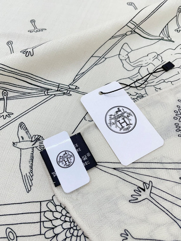 Flagship Scarf 135 CM White Grey Cashmere And Silk 402078