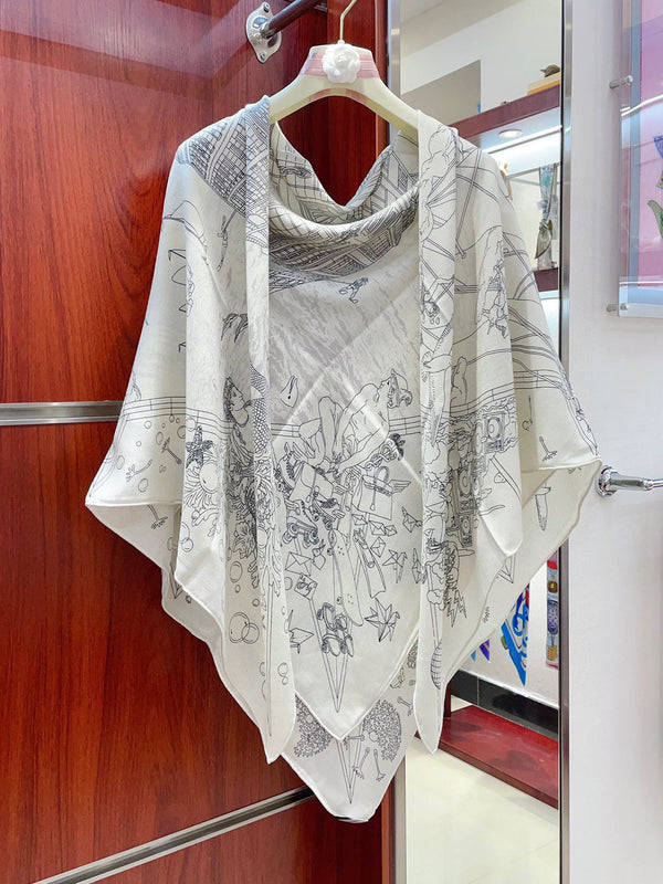 Flagship Scarf 135 CM White Grey Cashmere And Silk 402078