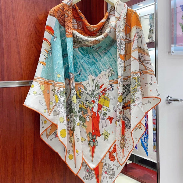 Flagship Scarf 135 CM White Colorful Cashmere And Silk 402079