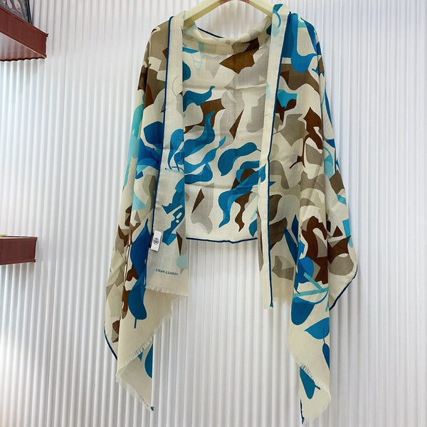 Scarf 180 CM Khaki Green Colorful Mashmere And Silk 403884