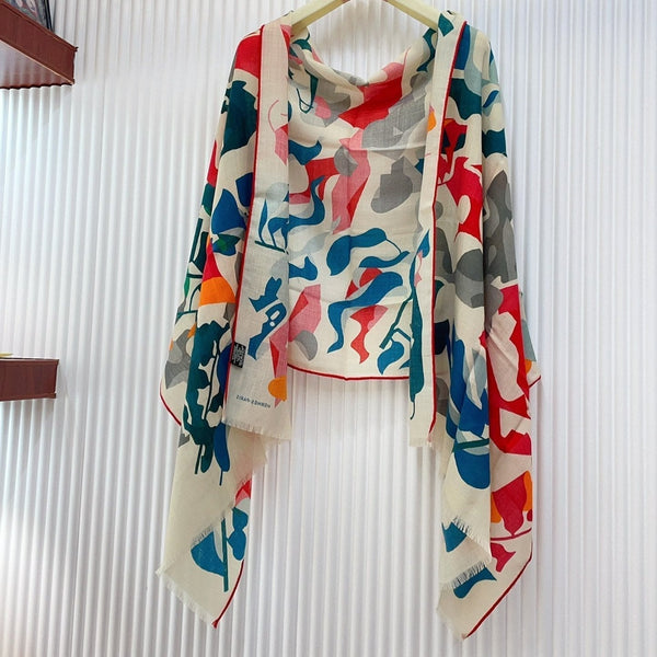 Scarf 180 CM Red Colorful Mashmere And Silk 403885