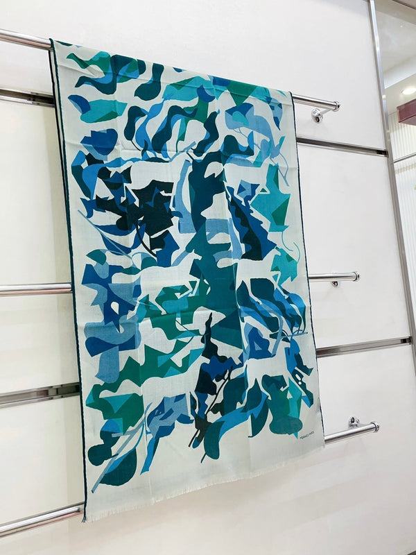 Scarf 180 CM Blue Green Colorful Mashmere And Silk 403886