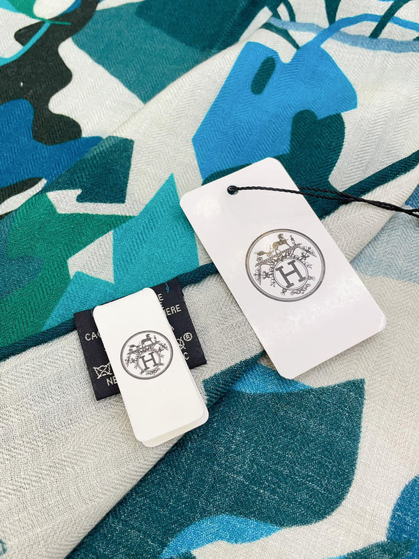 Scarf 180 CM Blue Green Colorful Mashmere And Silk 403886