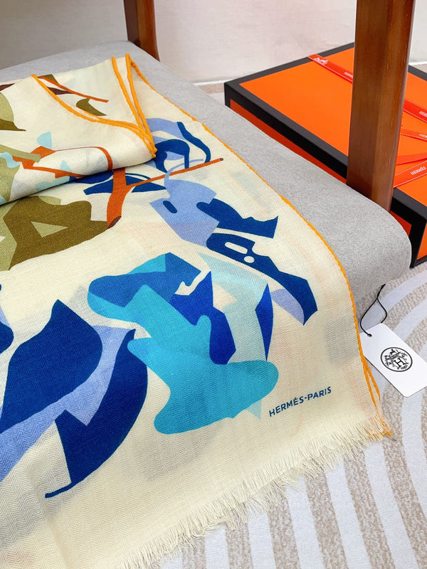 Scarf 180 CM White Colorful Mashmere And Silk  403887