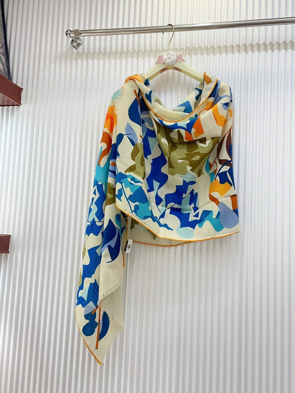 Scarf 180 CM White Colorful Mashmere And Silk  403887