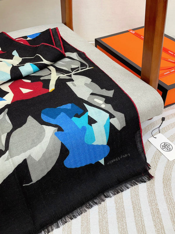 Scarf 180 CM Black Colorful Mashmere And Silk  403888