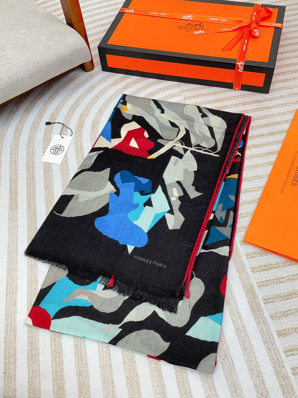 Scarf 180 CM Black Colorful Mashmere And Silk  403888