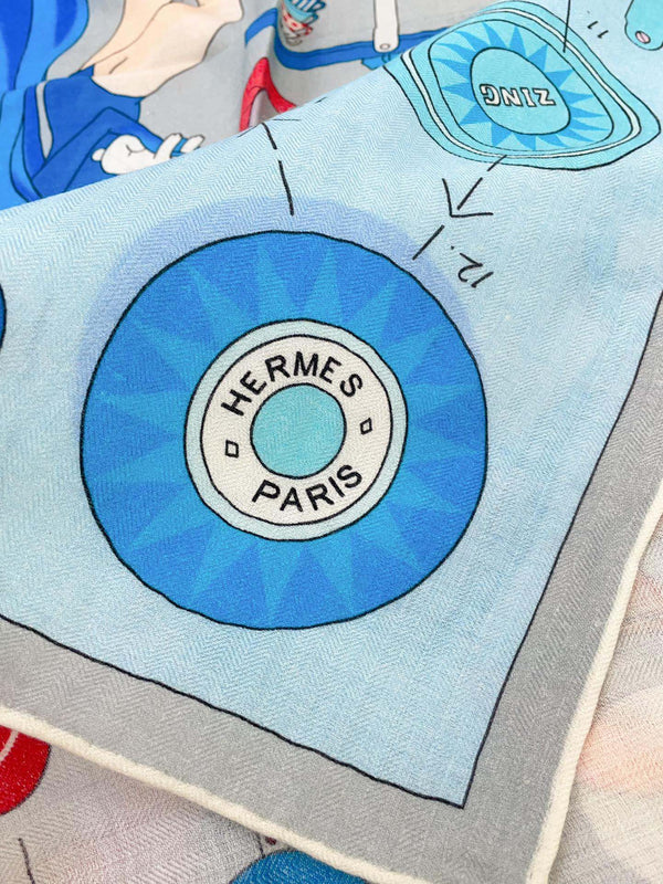 Tea For Two Scarf 140 CM Light Blue Colorful Cashmere And Silk 403890