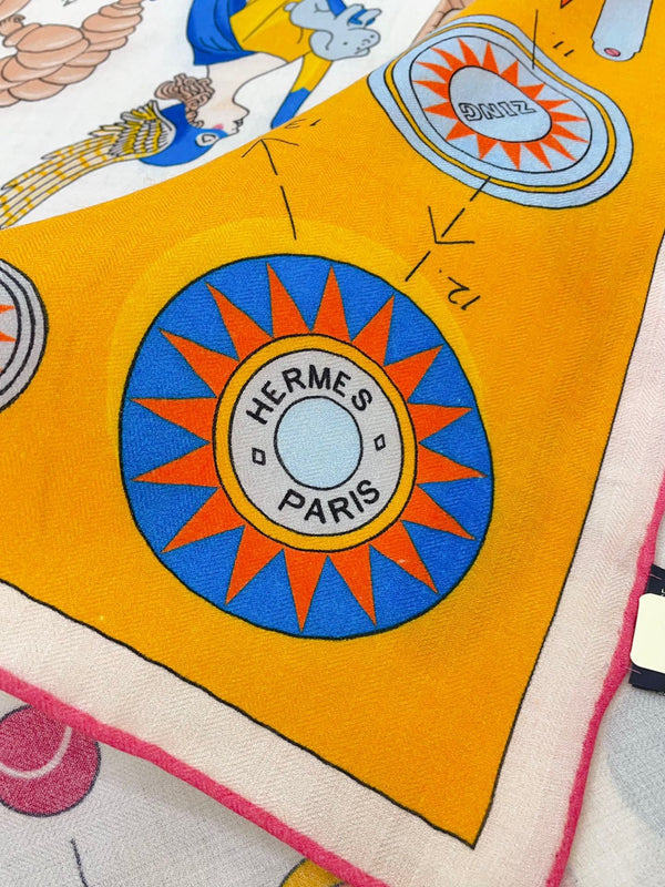 Tea For Two Scarf 140 CM Yellow Colorful Cashmere And Silk 403891