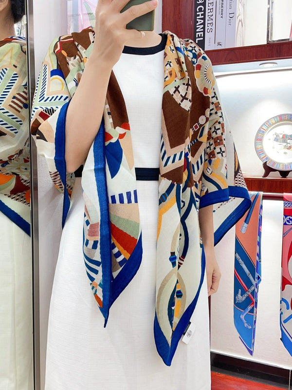 Haute Parure Scarf 135 CM White Colorful Cashmere And Silk 405067