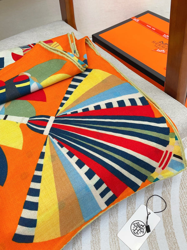 Haute Parure Scarf 135 CM Orange Colorful Cashmere And Silk 405068