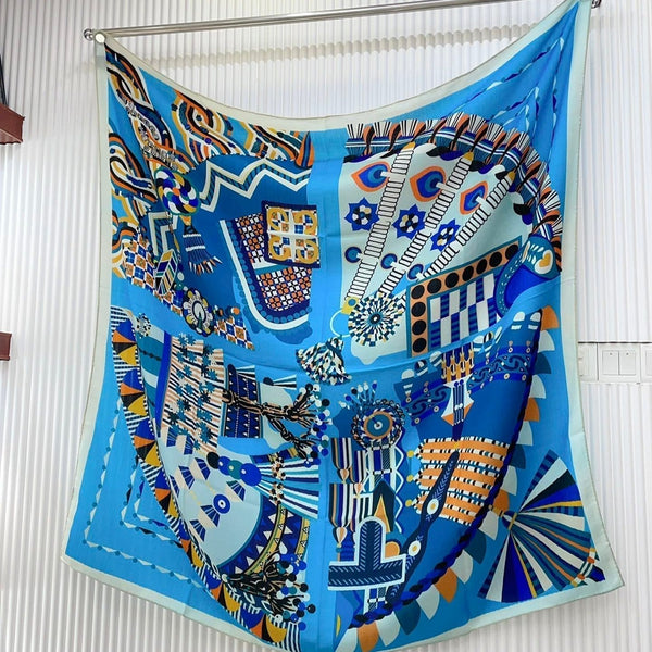 Haute Parure Scarf 135 CM Blue Colorful Cashmere And Silk 405069