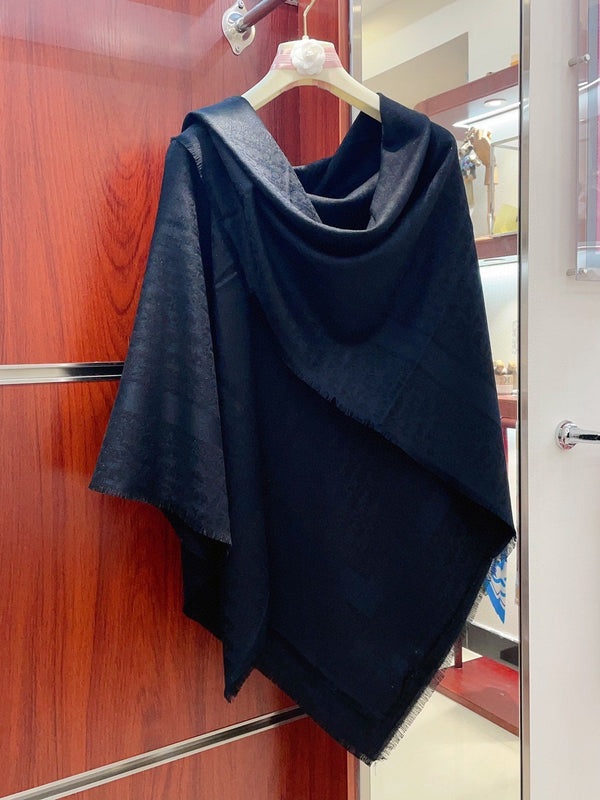 SCIARPA QUADRATA 140 CM IN LANA E SETA BLU NAVY 408662