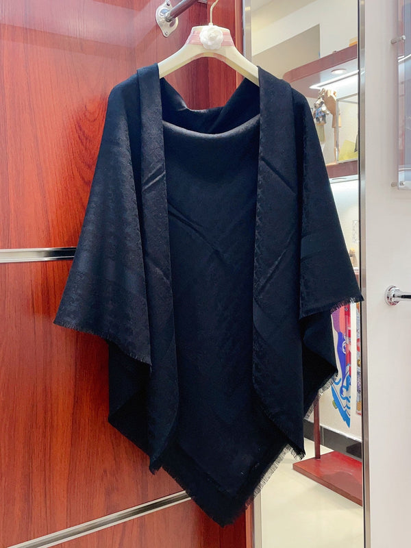 SCIARPA QUADRATA 140 CM IN LANA E SETA BLU NAVY 408662