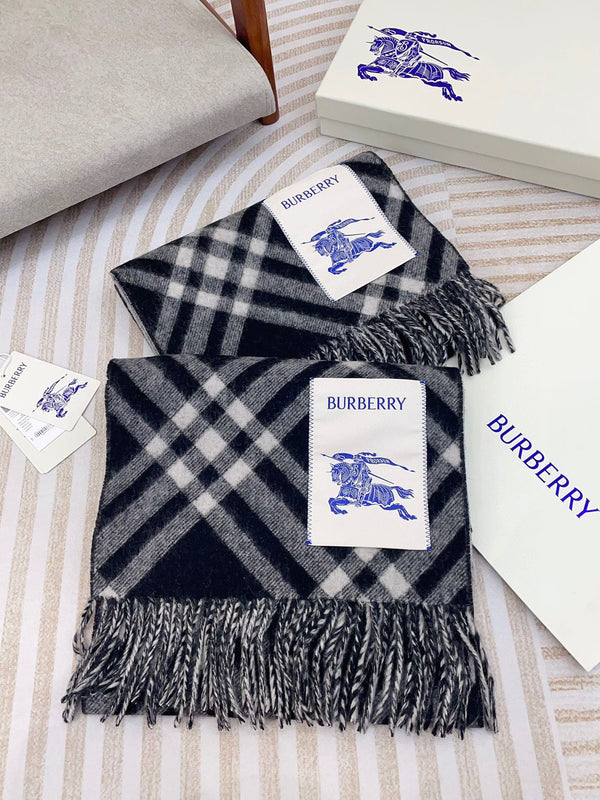 SCIARPA CASHMERE A QUADRI 168 CM NERO MIX BIANCO 410210