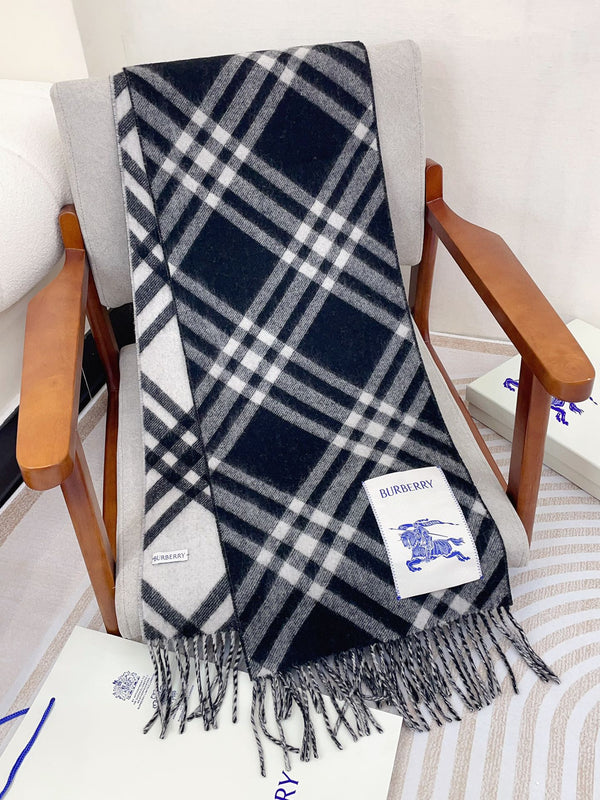 SCIARPA CASHMERE A QUADRI 168 CM NERO MIX BIANCO 410210