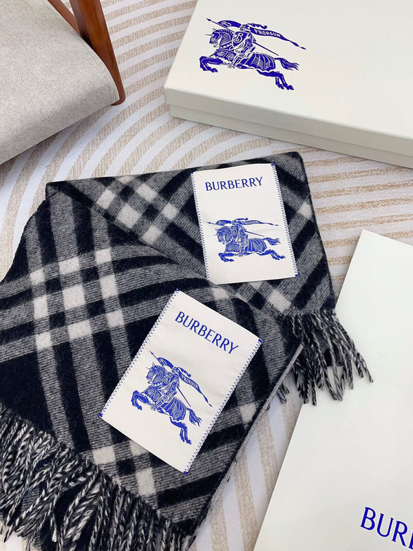 SCIARPA CASHMERE A QUADRI 168 CM NERO MIX BIANCO 410210