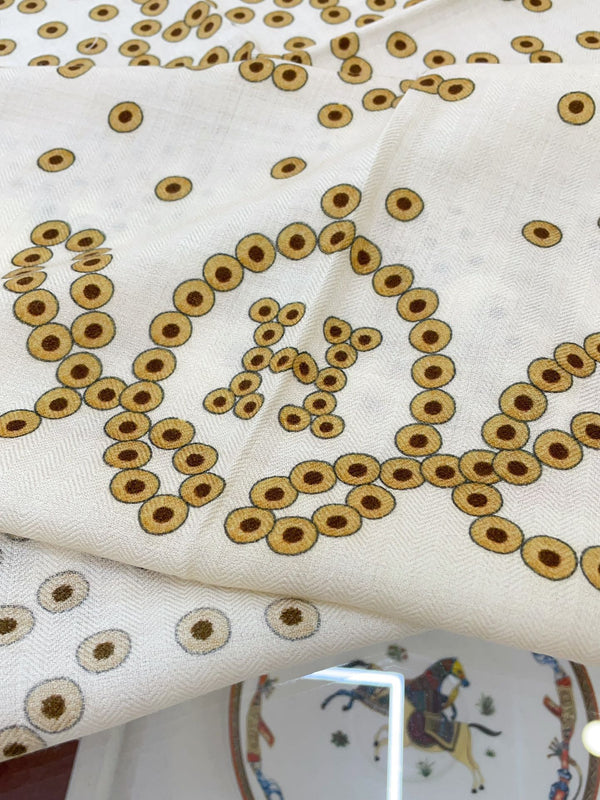 Square Scarf 140 CM Ivory White Pattern Cashmere And Silk