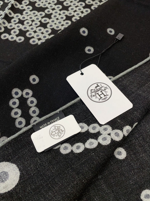 Square Scarf 140 CM Charcoal Blue Pattern Cashmere And Silk