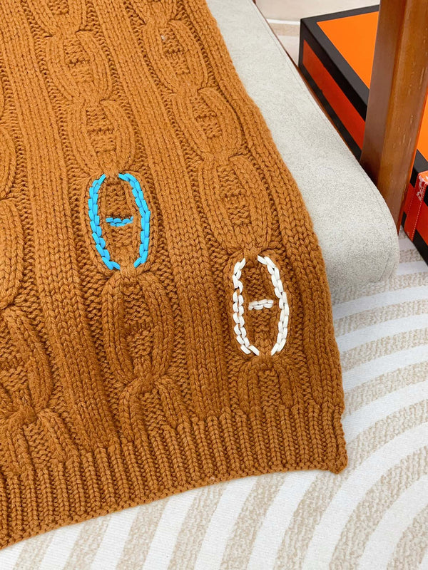 Scarf 170 CM Brown Orange Cashmere Handwoven