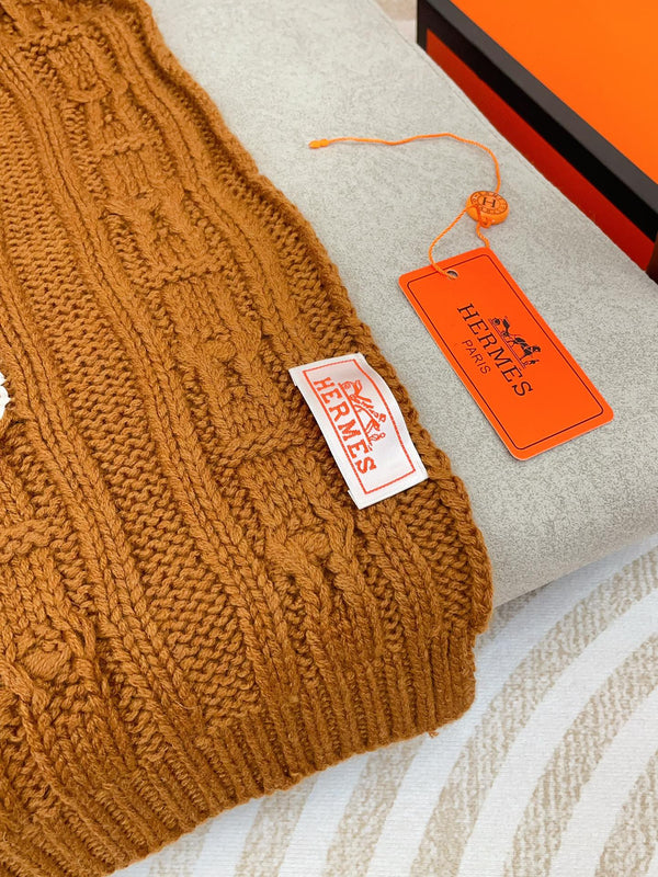 Scarf 170 CM Brown Orange Cashmere Handwoven