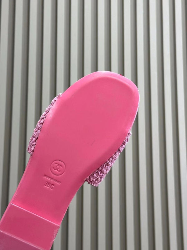 CC WOVEN SLIPPERS LIGHT PINK COWHIDE SOLE