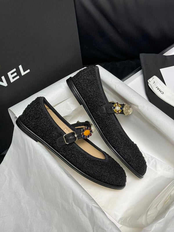 CC MARY JANES IN TWEED DI LANA NERA E TESSUTO