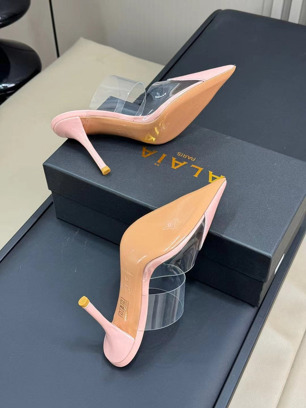 alaia mule 90 optic pink heart lambskin