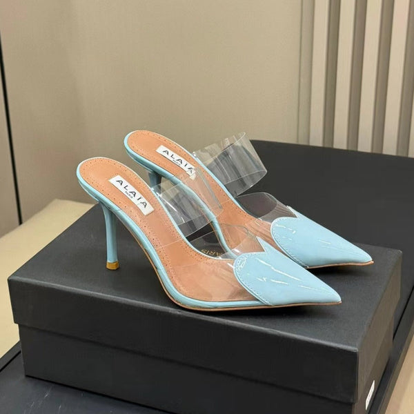 alaia mule 90 optic cloud blue heart pelle di agnello